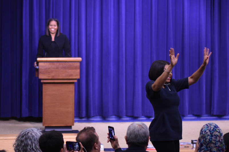 First lady Michelle Obama acknowledges actress Taraji P. Henson (standing, right) at a screening at the White House on Dec. 15, 2016, of Hidden Figures.Veronica Graves/The Root